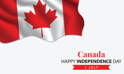 Happy Canada Day. July 1st. Celebrating Canada's Freedom, National Pride, and Heritage. Waving Canadian flag and lettering text design. Vector illustration.