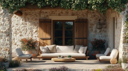 Rustic patio with sun-drenched seating