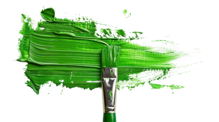 Paintbrush painting green stroke on transparent background
