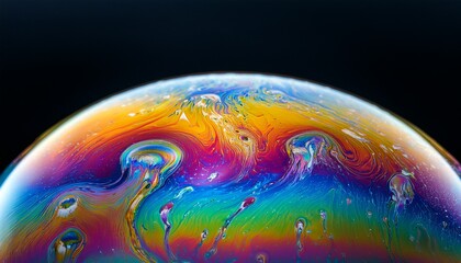 Macro Photograph of Soap Bubbles with Vivid Colors, Abstract Shapes, and Mesmerizing Light Reflections