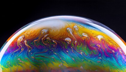 Macro Photograph of Soap Bubbles with Vivid Colors, Abstract Shapes, and Mesmerizing Light Reflections