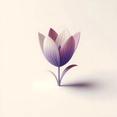 Naklejka premium A stylized minimalist flower with layered petals in shades of purple and white casts a soft shadow on a pale background