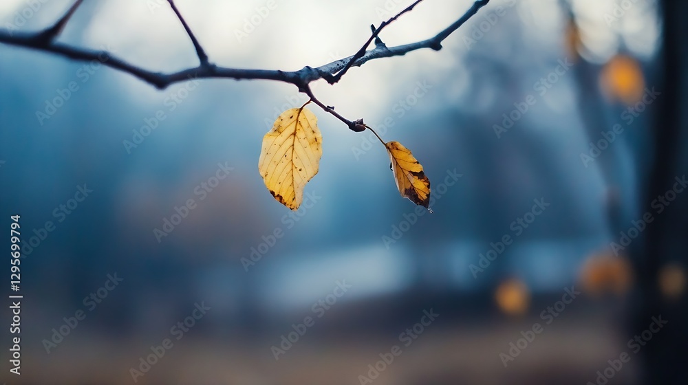 Poster close up of autumn leaves on a blurred branch reflecting the tranquility of fall in soft colors : ge