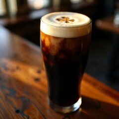Irish Coffee. A glass of stout beer with a creamy top in an Irish pub.