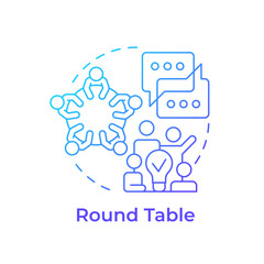Round table blue gradient concept icon. Team work. Group brainstorm, discussion. Round shape line illustration. Abstract idea. Graphic design. Easy to use in infographic, presentation