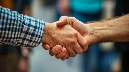 Fototapeta premium Two People Shaking Hands to Represent Agreement and Cooperation in a Business or Social Context