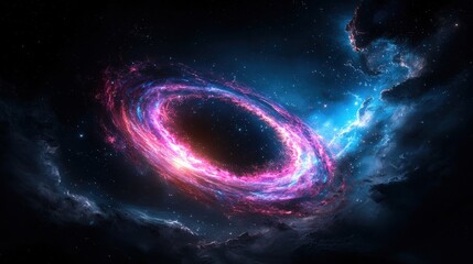 Obraz premium Cosmic galaxy ring surrounded by a dark space background