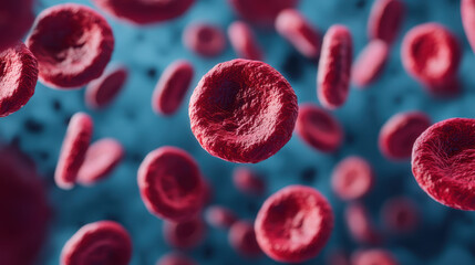 Fototapeta premium A close up of red blood cells in a blue background