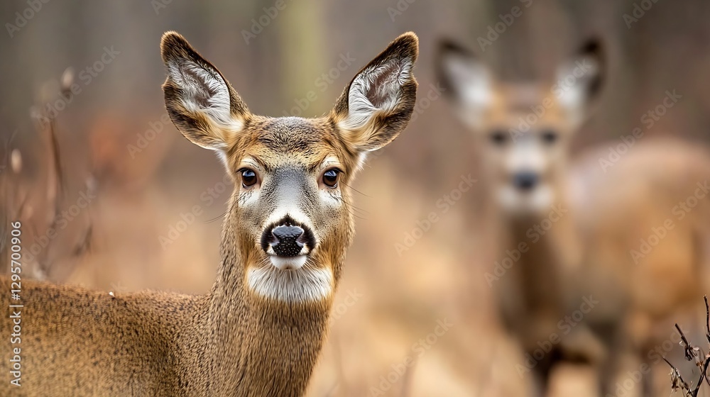 Poster closeup of a curious deer in a natural habitat exploring its surroundings : generative ai