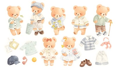 Polo Bears, dressed in different clothes skirts, Generative AI