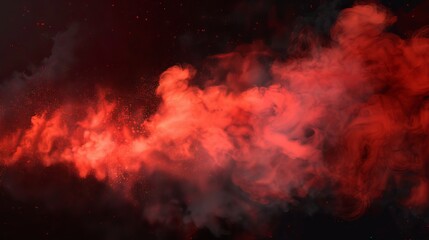 Dramatic red smoke cloud effect vector background with realistic fire fog sparks, glowing inferno particles, and magic steam wave