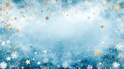 Hand-Drawn Snowflakes with Golden Stars on Pastel Background