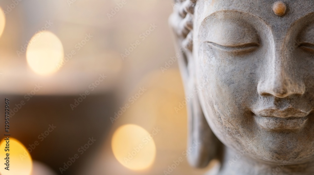 Poster beautiful close-up of serene buddha statue surrounded by soft light and ambiance : generative ai