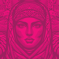 Editable duo colored stylized woman face vector illustration
