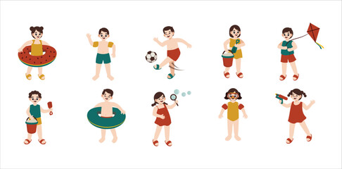 Kids Summer Vacation Element Illustration Set