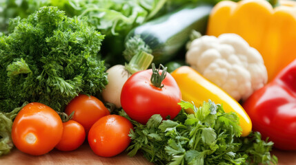 A variety of vegetables including tomatoes, cucumbers
