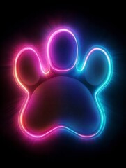 Glowing paw: An illuminating neon paw print on a dark backdrop, radiating with vibrant energy and captivating color, symbolizing companionship and affection.