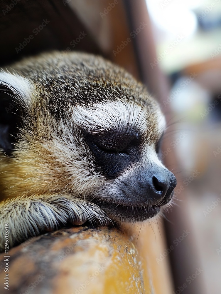 Poster a peaceful sleeping meerkat resting with eyes closed depicting tranquility and calmness in its natur