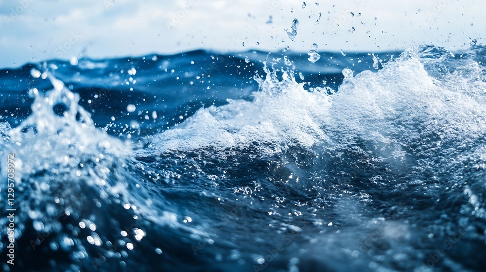 Poster captivating close up of ocean waves crashing with water droplets and vibrant blue hues : generative 