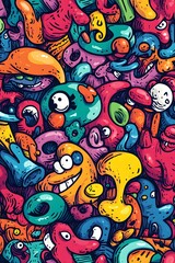 Fototapeta premium Colorful Doodle Monster Pattern
