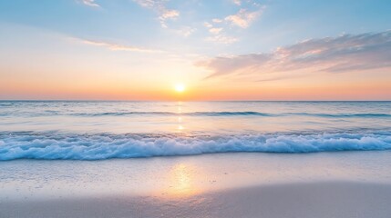 Obraz premium Serene beach sunset with gentle waves reflecting the vibrant colors of the sky : Generative AI