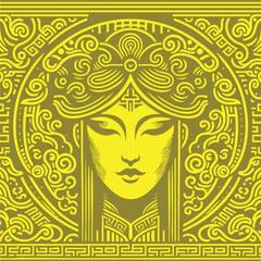 Editable duo colored stylized woman face vector illustration
