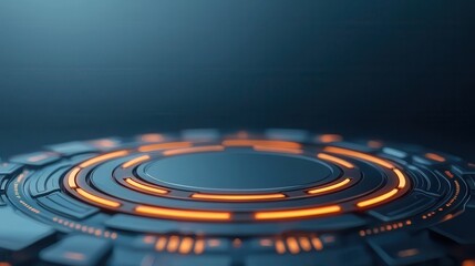 Fototapeta premium A futuristic circular interface with glowing orange accents on a dark background, suggesting technology and innovation.