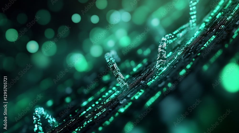 Poster Stunning Green Digital Abstract Background with Bokeh Lights and Data Waves : Generative AI