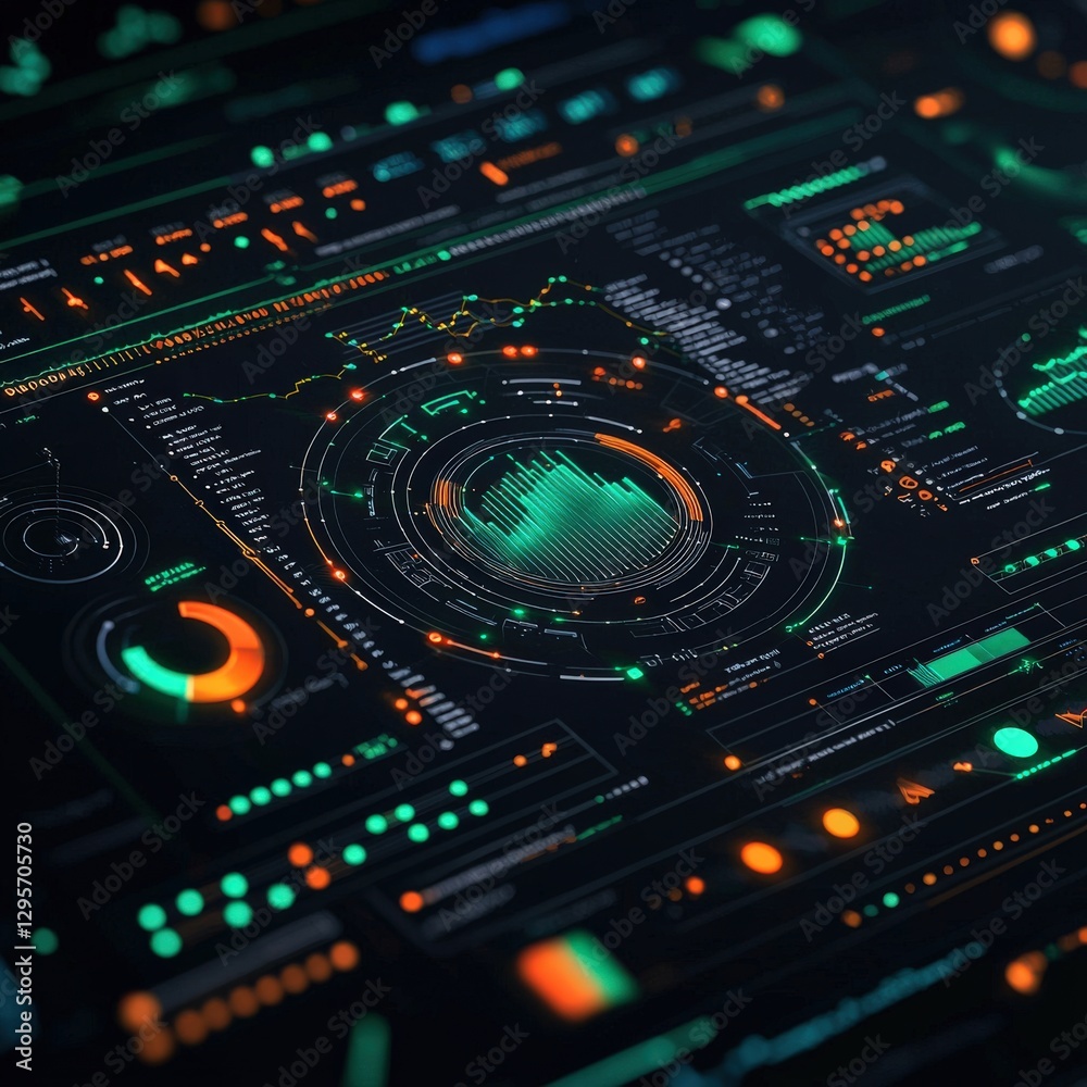 Poster explore a futuristic data visualization interface featuring vibrant charts and graphs. ideal for pro