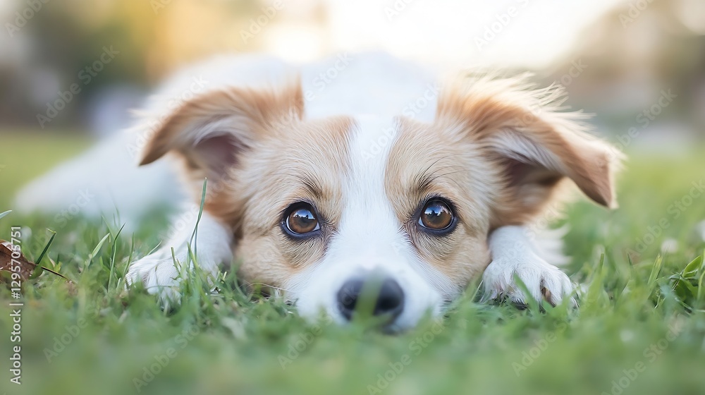 Poster adorable corgi dog relaxing on soft green grass during a sunny day : generative ai