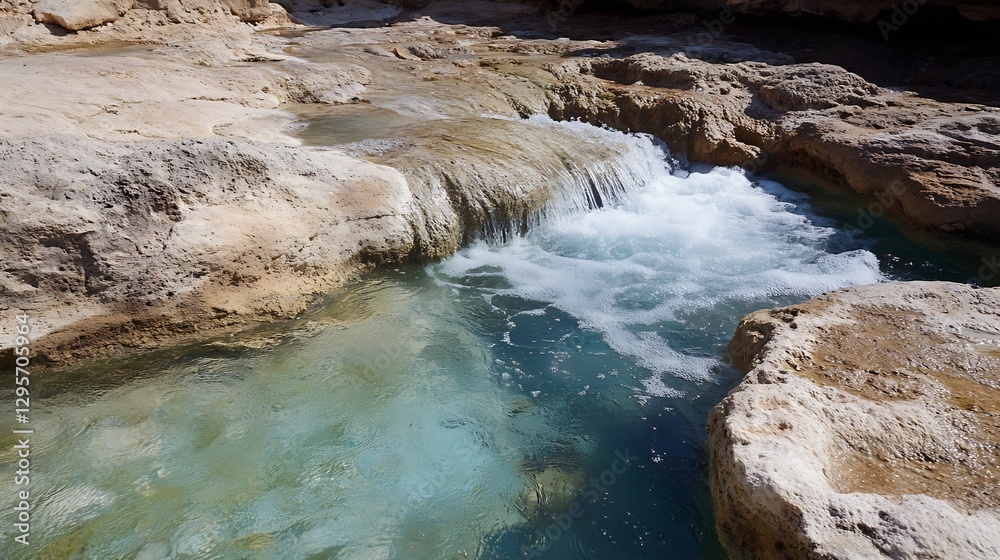 Poster clear turquoise water flowing over rocks in a beautiful natural mineral spring setting : generative 