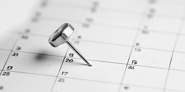 Classic metal push pin piercing a calendar page.