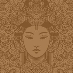 Editable duo colored stylized woman face vector illustration
