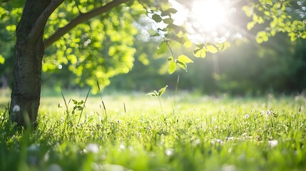 Obraz premium Glowing Sunlight Filtering Through Green Leafy Tree in a Lush Park : Generative AI