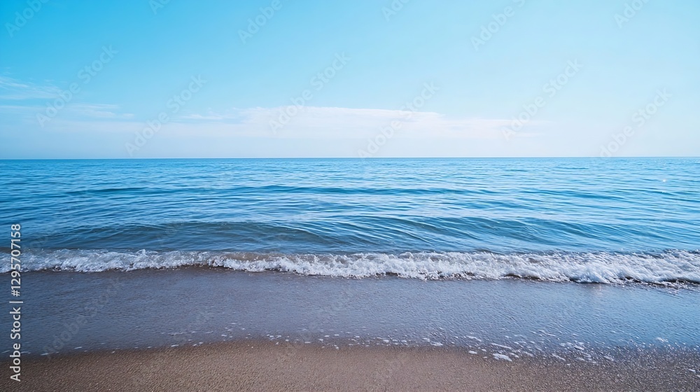 Aufkleber serene ocean waves gently lapping at a sandy beach under a clear blue sky : generative ai