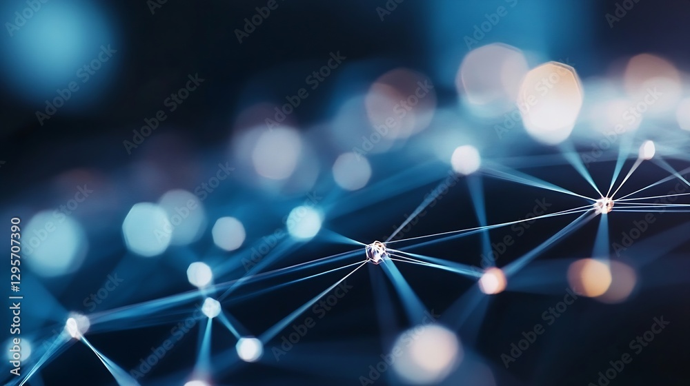 Aufkleber Abstract representation of digital connections and networks featuring glowing points and lines in blue tones : Generative AI