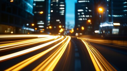 Naklejka premium Streaks of Light Capture the Night Energy in a Bustling Urban Environment : Generative AI