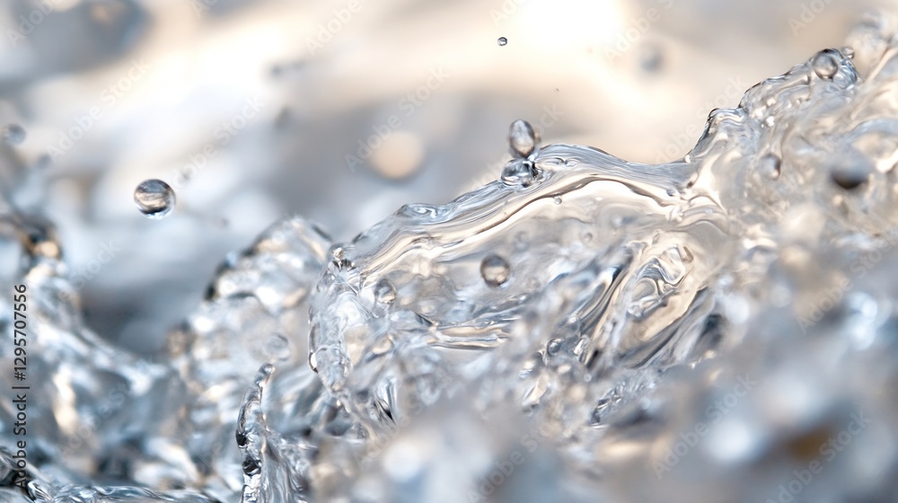 Aufkleber Close Up Shot of Crystal Clear Water Splashing with Beautiful Bokeh Background : Generative AI