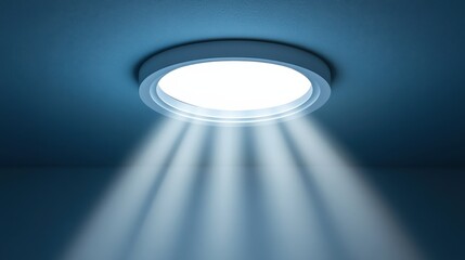 A white round ceiling light fixture with a bright light emitting from the center.