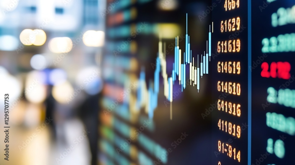 Aufkleber Close Up of Financial Stock Market Data Display with Colorful Graphs and Numbers : Generative AI