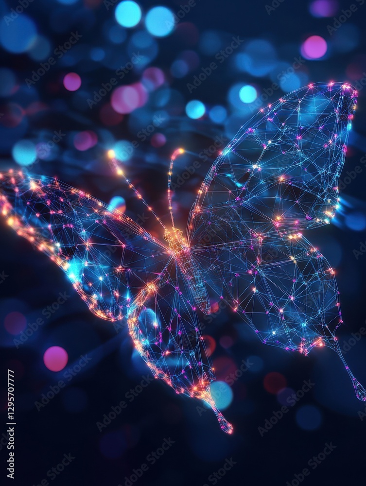 Poster polygon butterfly on blockchain technology network hud background. abstract polygonal geometric butt