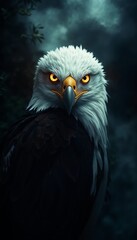 Obraz premium Glowing eagle eyes piercing through dark abstract shadows with intense mood 