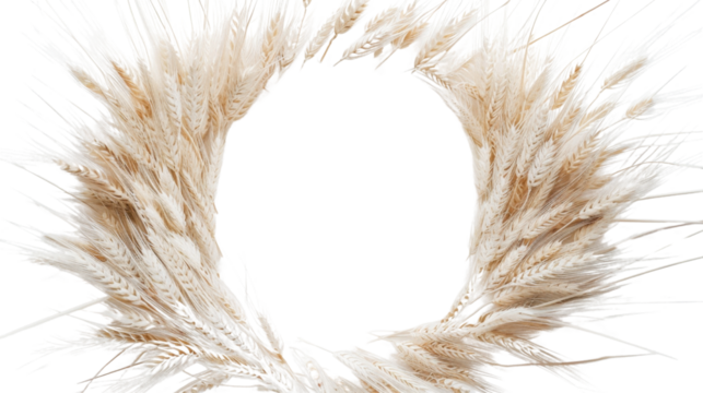 Wheat ears forming circle frame on transparent background