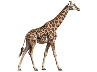 Elegant Giraffe Walking Gracefully Isolated on White Background as Transparent. PNG. AI GENERATED