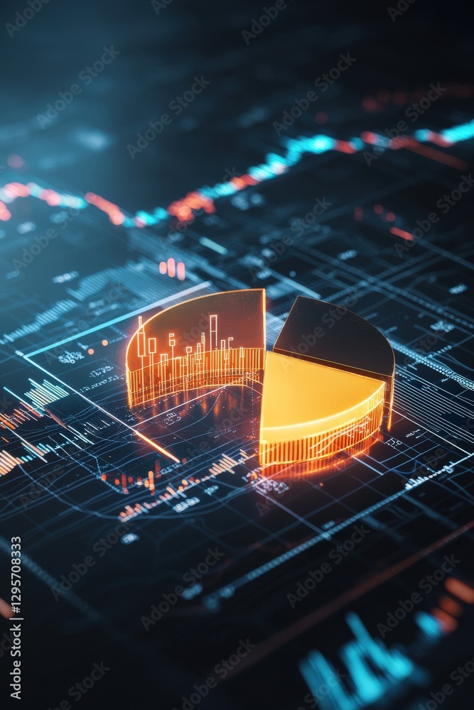 Poster this image showcases a futuristic pie chart embedded within a digital data interface, highlighting b