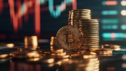 Golden coins stacked in ascending order on a financial report, representing business growth.