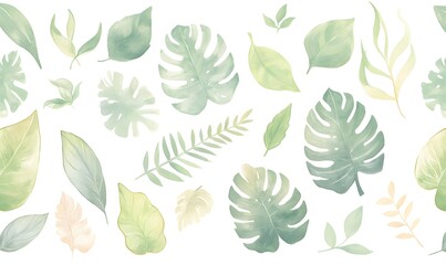 The fresh and vibrant design features large tropical foliage and delicate greenery, Generative AI