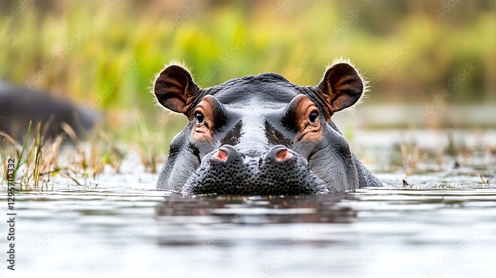 Aufkleber majestic closeup of a hippopotamus partially submerged in water displaying curiosity and calm : gene