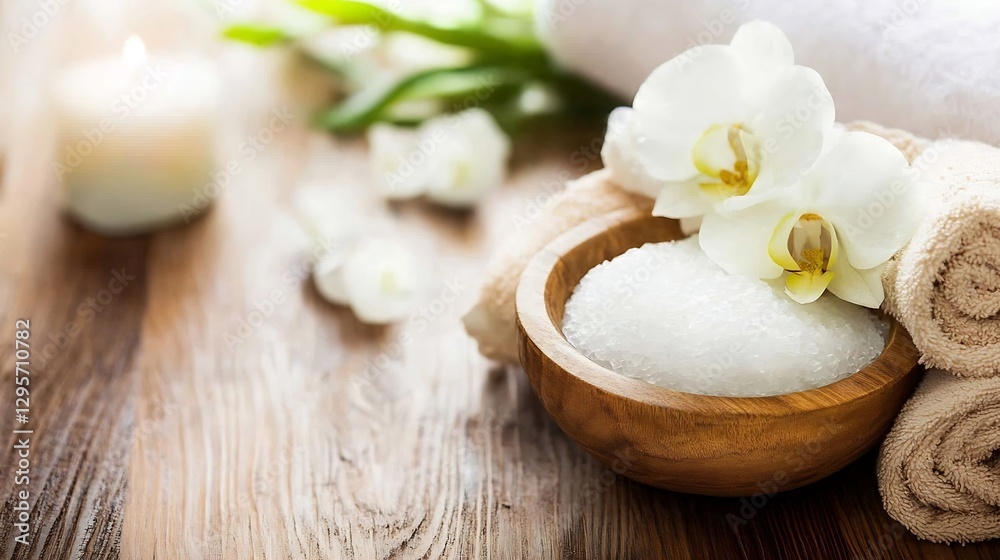 Aufkleber Beautiful Spa Setting with Orchids and Soft Towels for Relaxation and Self Care : Generative AI