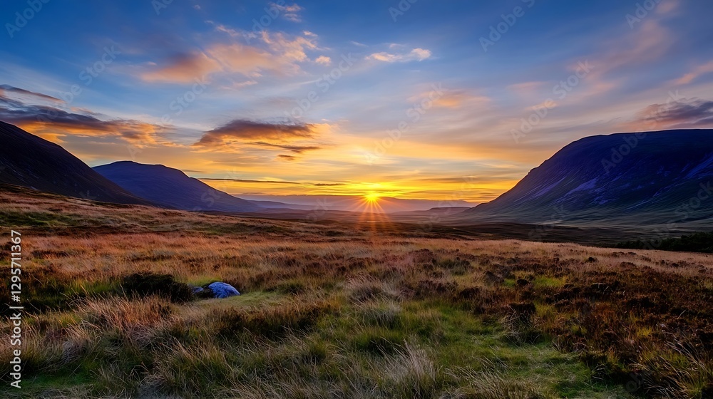 Aufkleber breathtaking sunset over rolling hills and open fields in nature : generative ai
